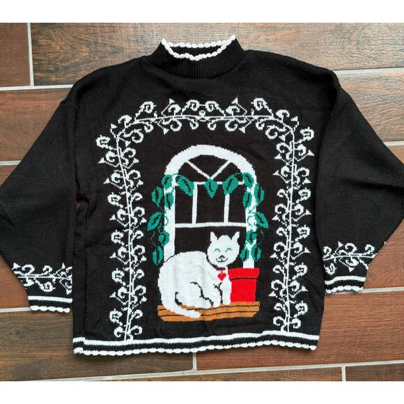 Vintage 80s Cat In The Window Sweater, Medium - Picture 2 of 4